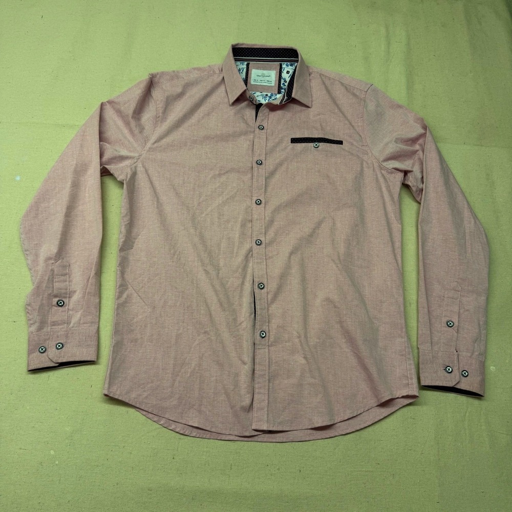 Craft + Flow Womens Light Red Heathered Button Down Shirt PRSLD-LS Size M